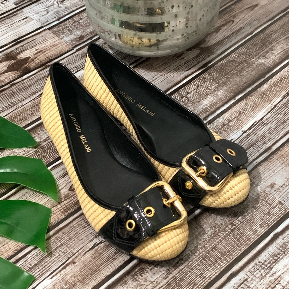 ANTONIO MELANI collette buckle wicker weave flats